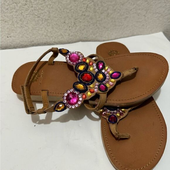 Yellow Box Grapefruit Embellished T-Strap Sandals Size 9 - Picture 3 of 8